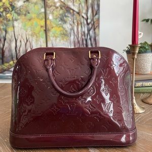 Auth Louis Vuitton Alma Purple Vernis PM Hand Bag